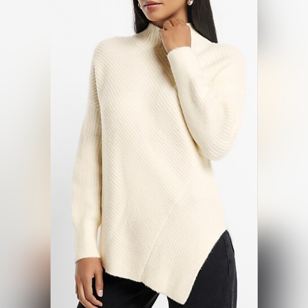 NEW! Express Asymmetrical Oversized Sweater With Mock Neck